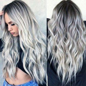 Ombre Long Wavy Curly Full Wigs + Adjustment Net